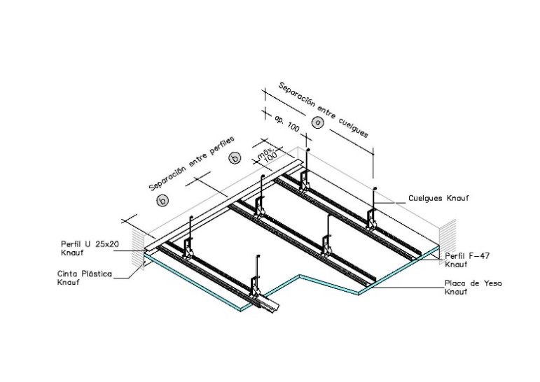 Diagrama de un sistema de cielorraso Secored, duotono en el acento del sistema